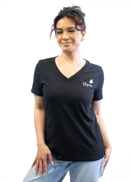 Filipina (with Sampaguita) Black V-Neck Shirt