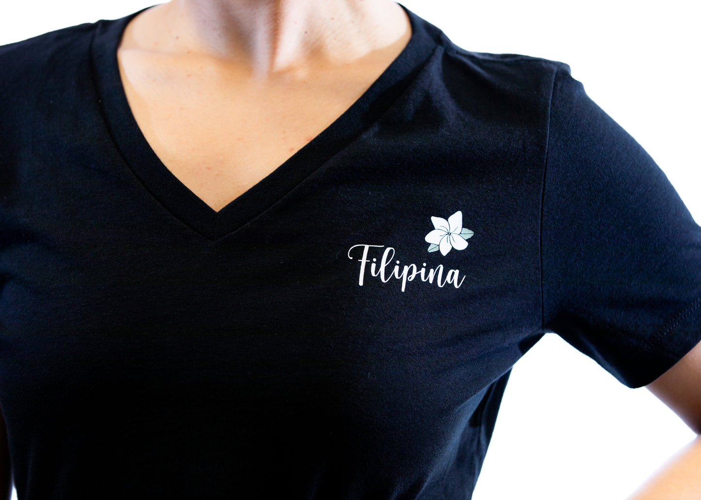 Filipina (with Sampaguita) Black V-Neck Shirt