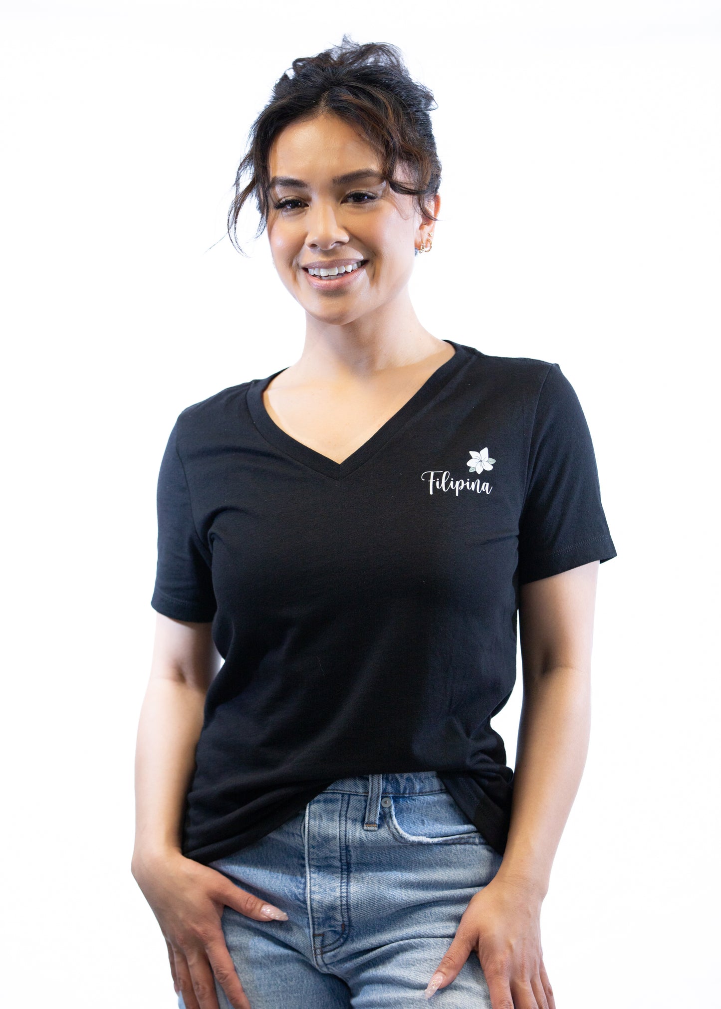 Filipina (with Sampaguita) Black V-Neck Shirt