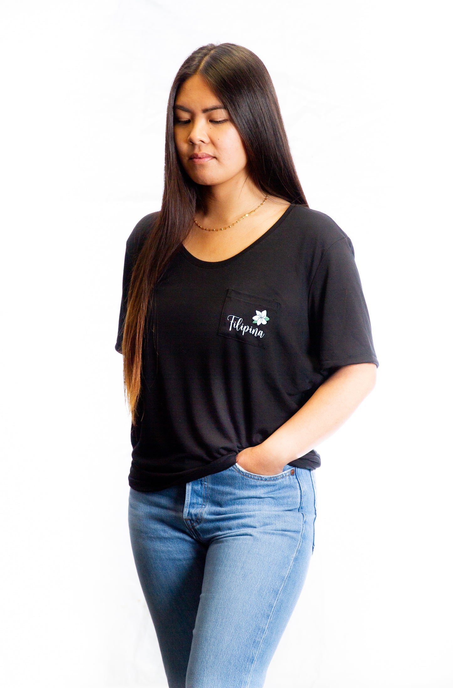 Filipina (with Sampaguita) Black Pocket Tee