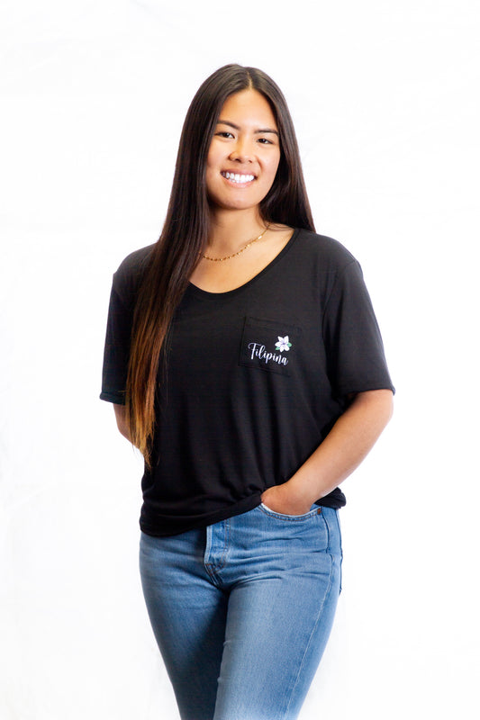 Filipina (with Sampaguita) Black Pocket Tee