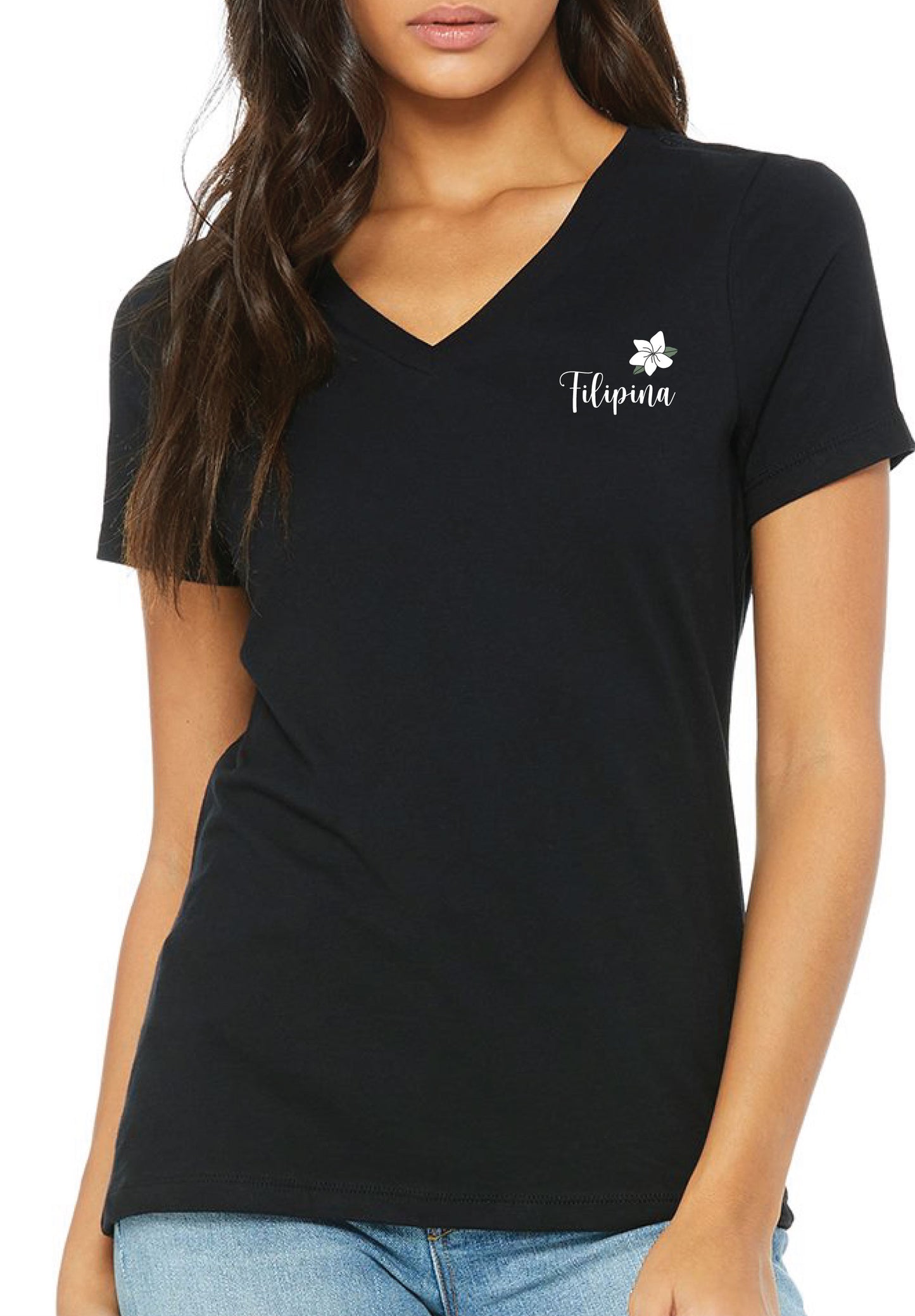 Filipina (with Sampaguita) Black V-Neck Shirt